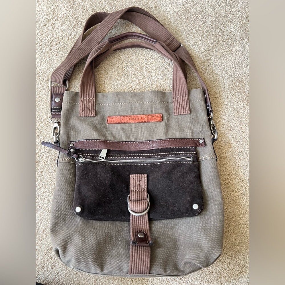 Fossil Long Live 1954 Vintage Utility Canvas, Leather & Suede Crossbody Satchel